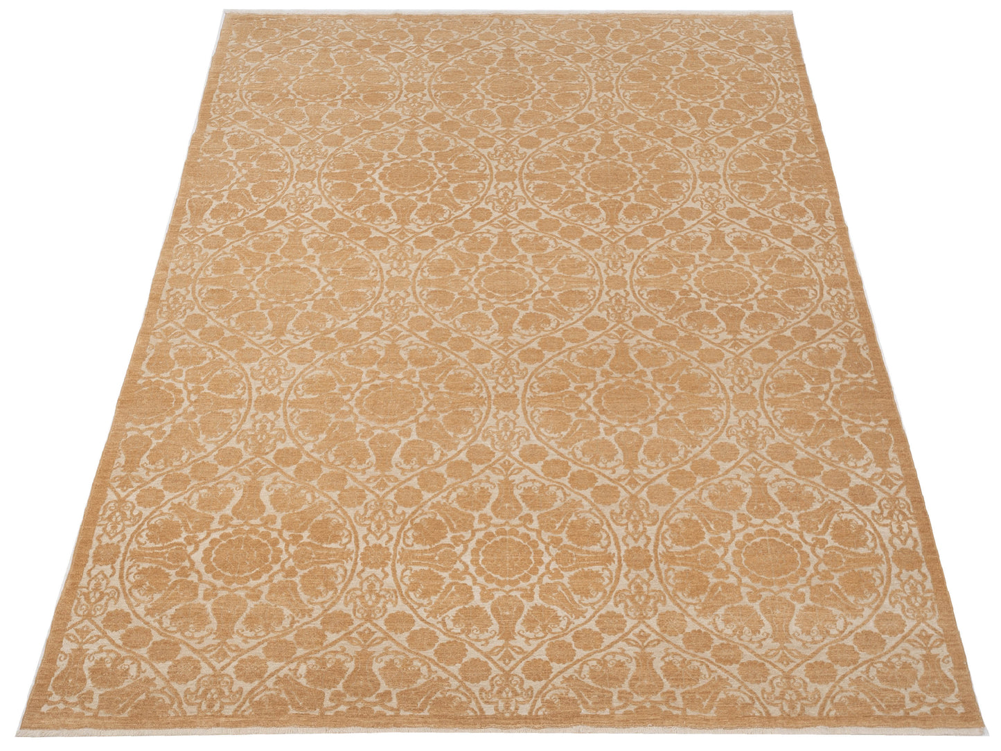 Defne Lotus Ivory Gold 9x12 Hand Knotted Rug