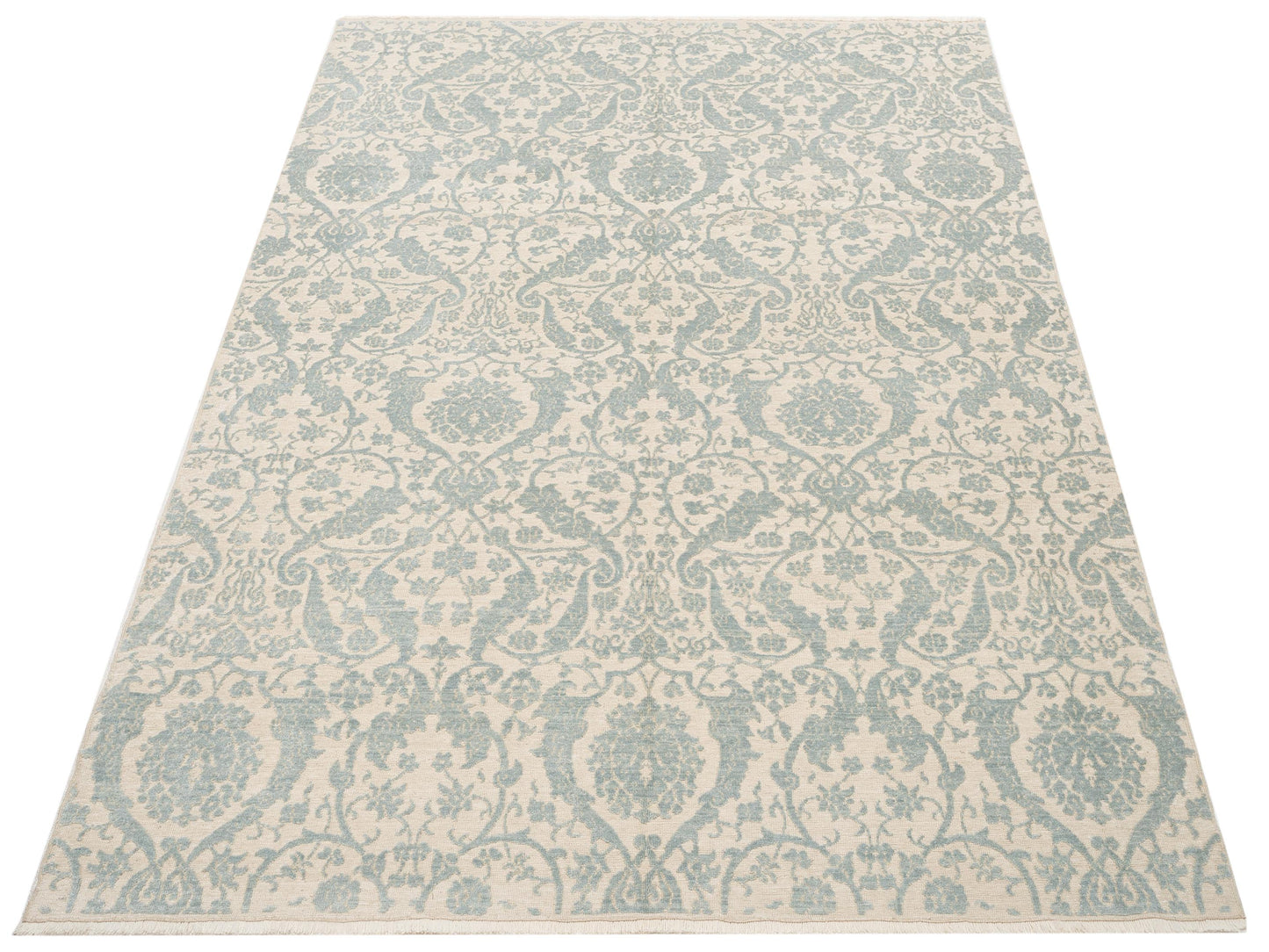 Defne Orchid Beige Ice Blue 6.10x9.5 Hand Knotted Rug