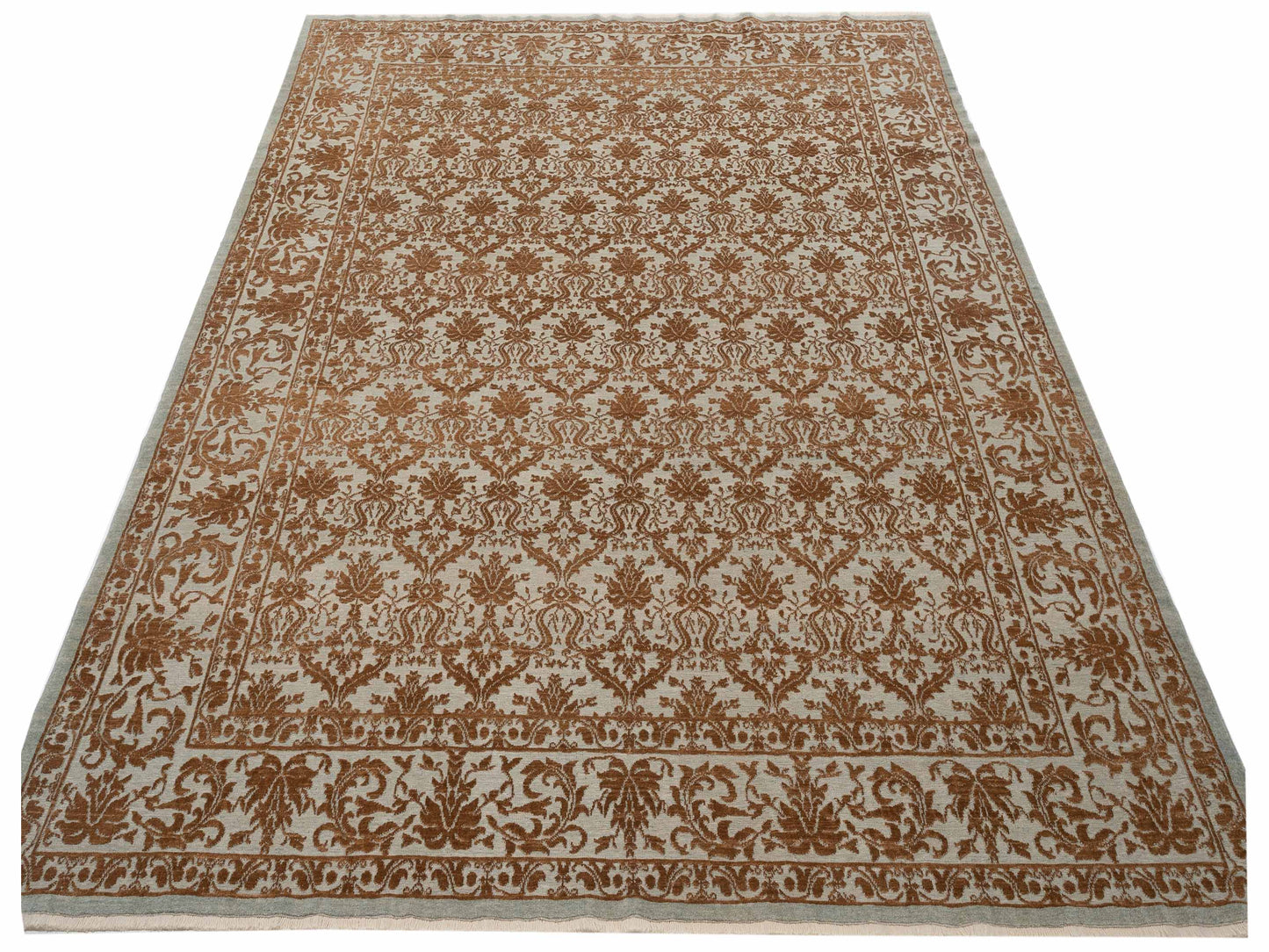 Defne Begonia Ice Blue Light Brown 9x11.5 Hand Knotted Rug