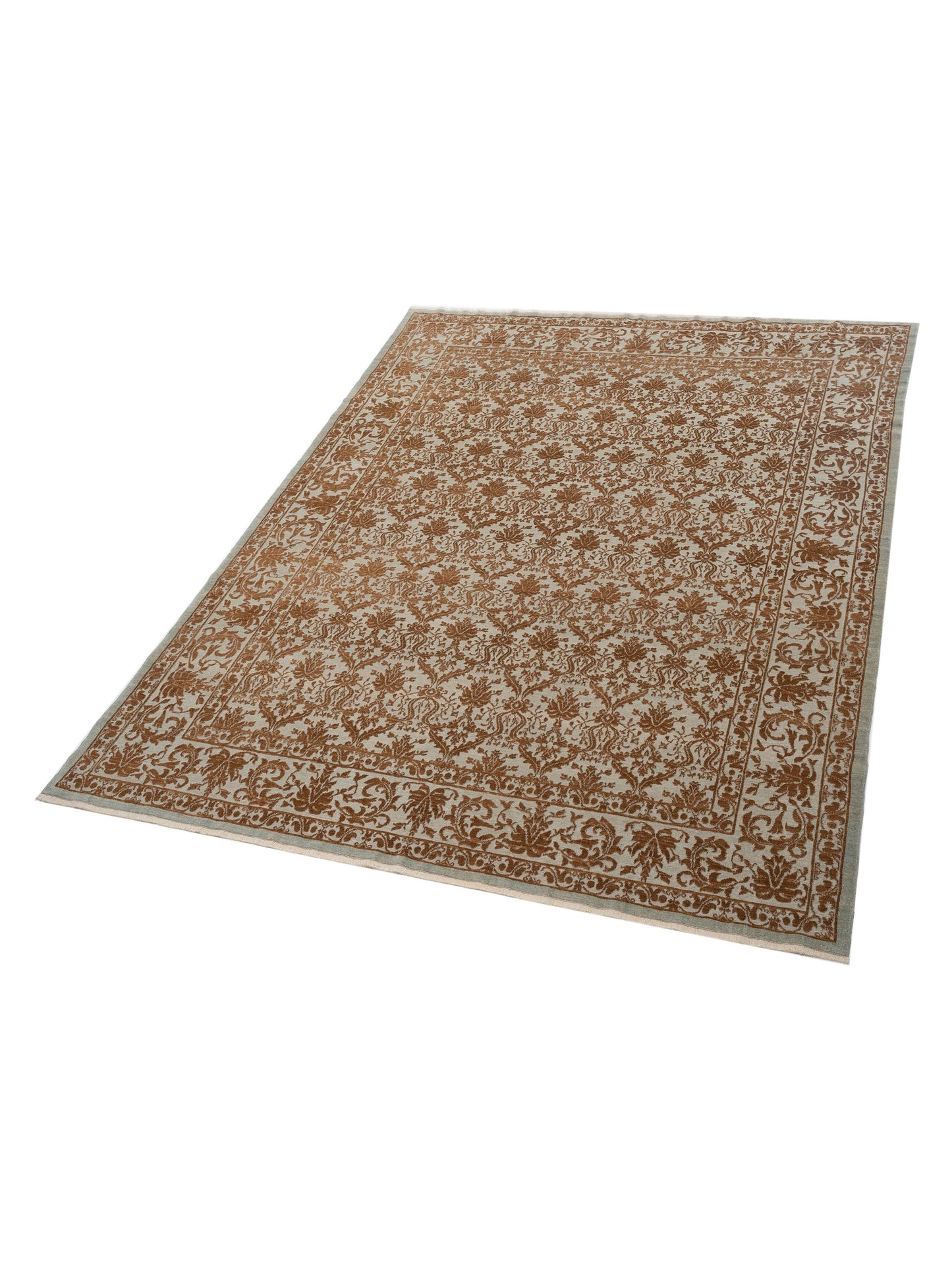 Defne Begonia Ice Blue Light Brown 9x11.5 Hand Knotted Rug