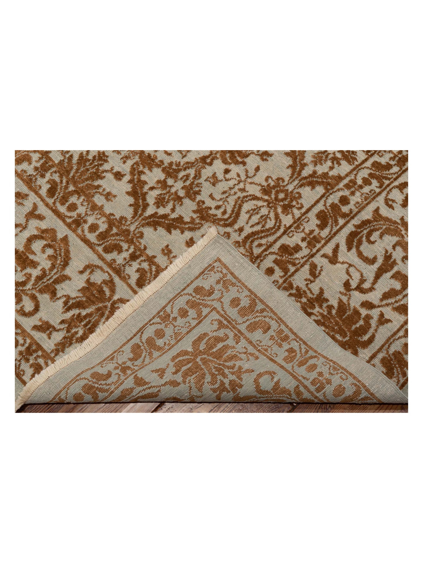 Defne Begonia Ice Blue Light Brown 9x11.5 Hand Knotted Rug