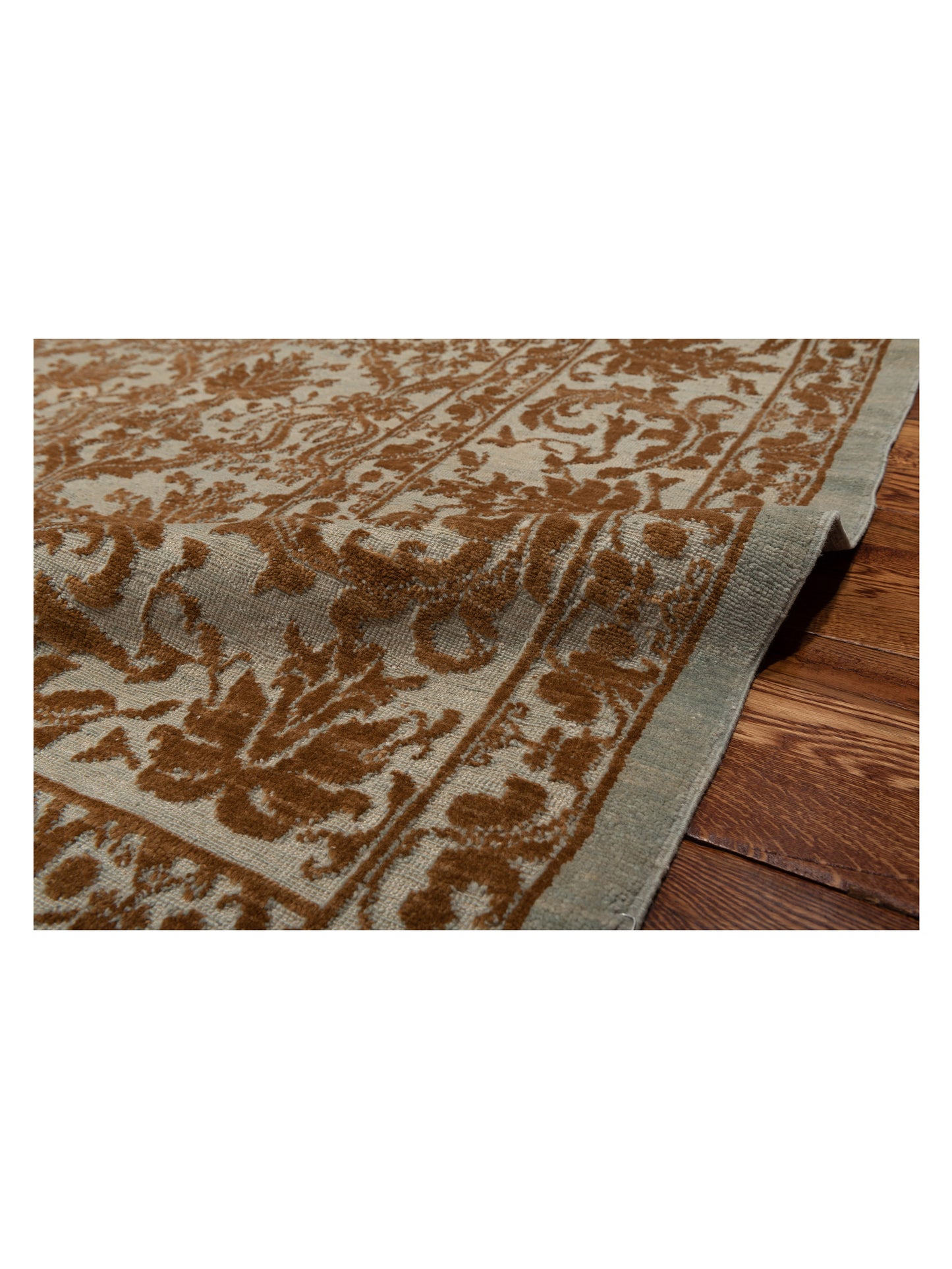 Defne Begonia Ice Blue Light Brown 9x11.5 Hand Knotted Rug