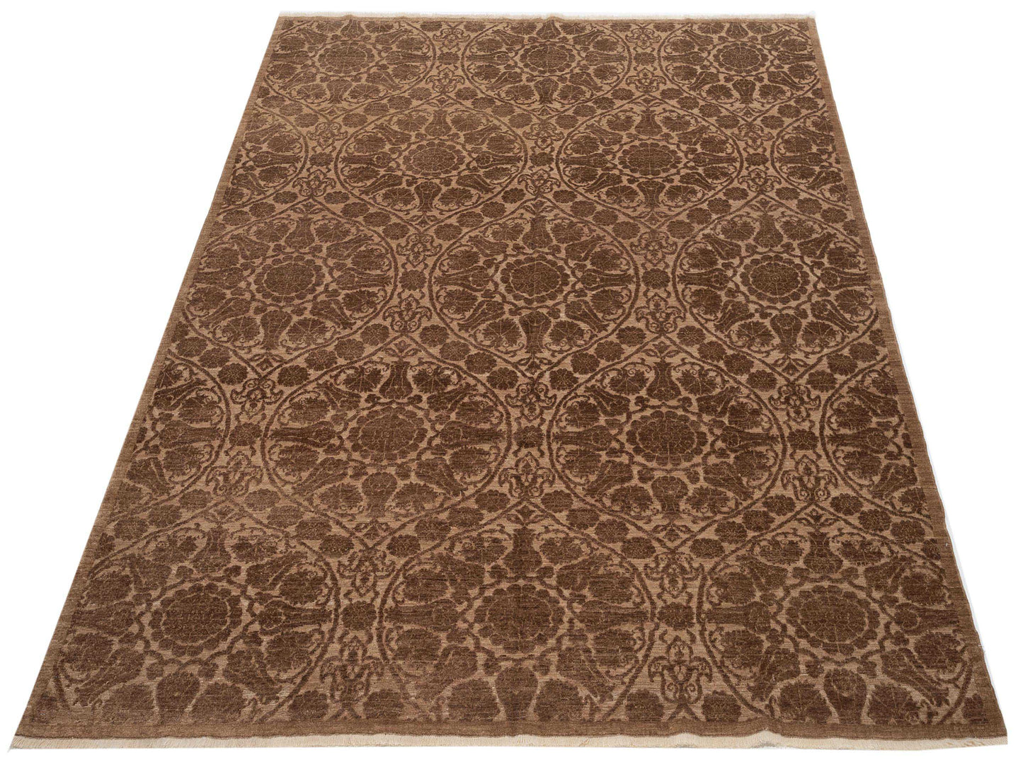 Defne Lotus Brown Dark Brown 8.1x9.2 Hand Knotted Rug