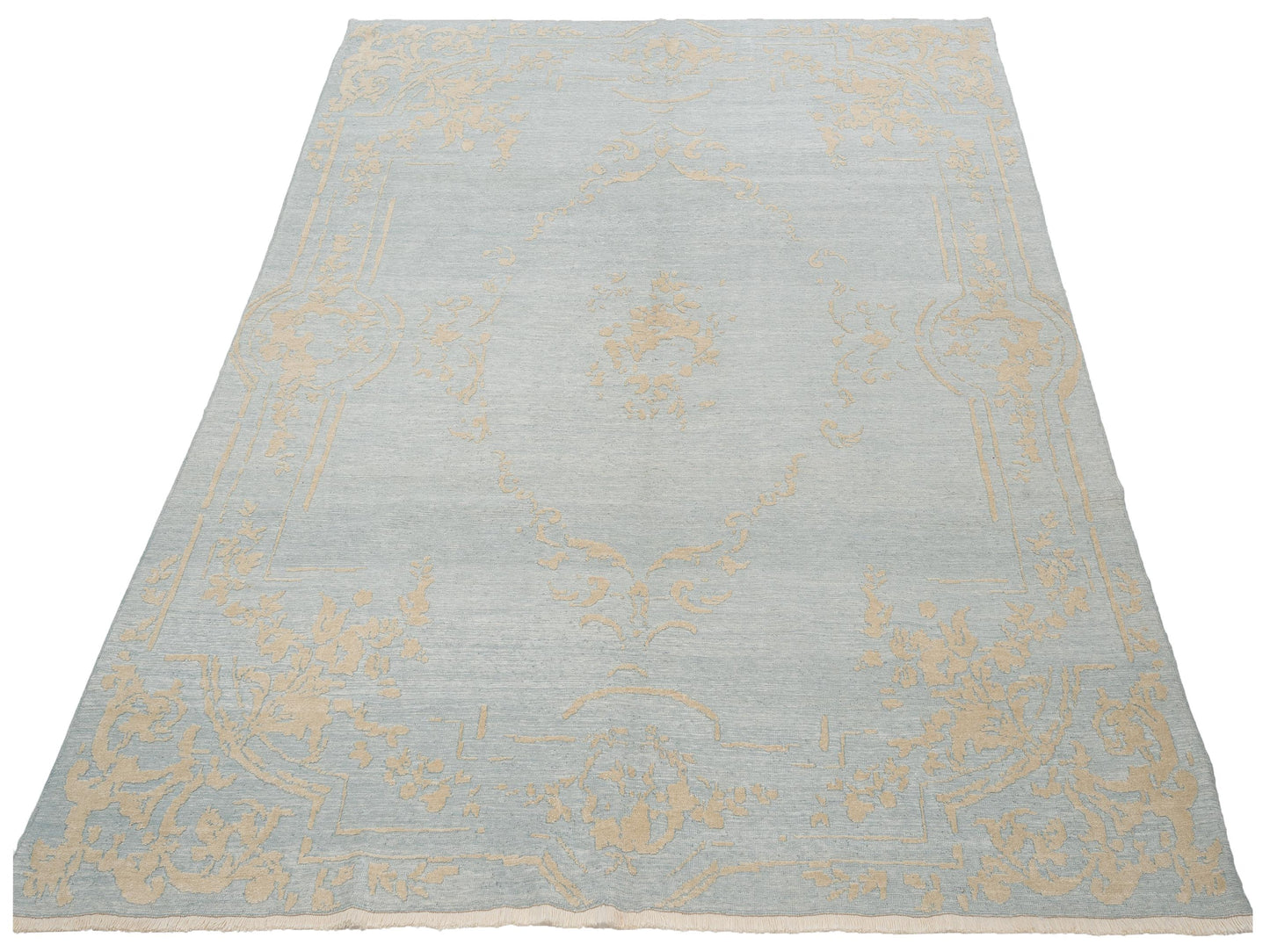 Defne Marigold Ice Blue Ivory 7.9x9.8 Hand Knotted Rug