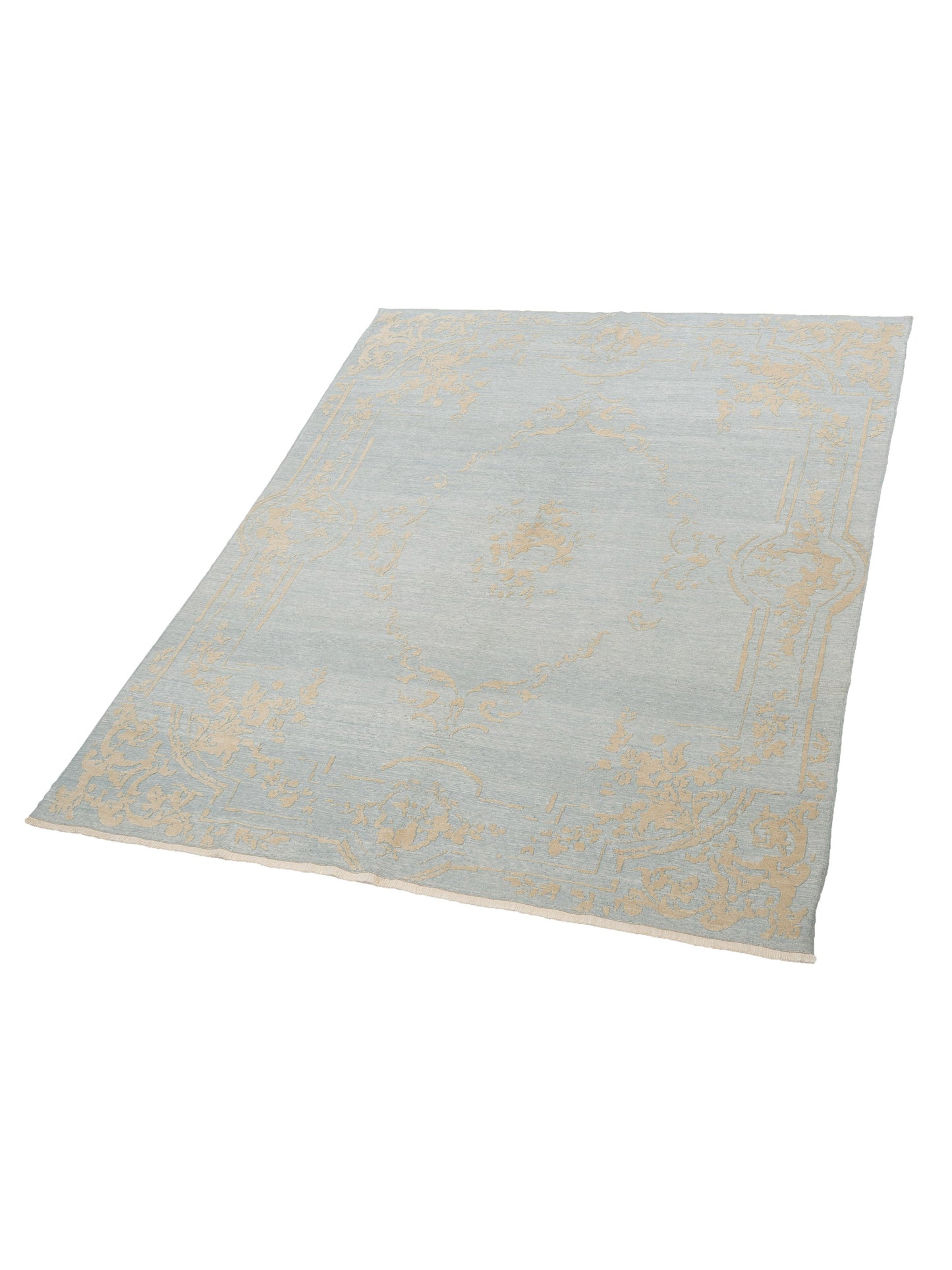 Defne Marigold Ice Blue Ivory 7.9x9.8 Hand Knotted Rug