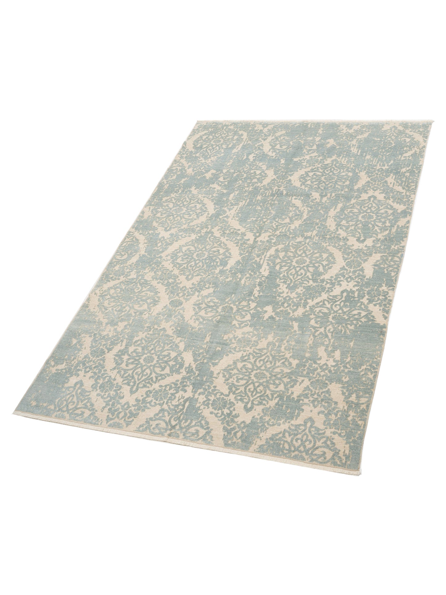 Defne Beony Beige Ice Blue 6.8x9.11 Hand Knotted Rug