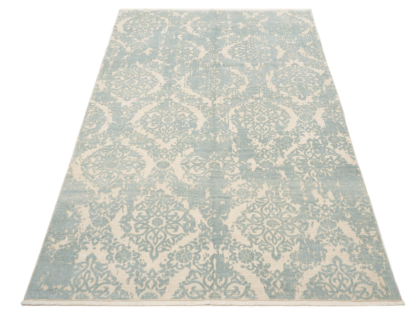 Defne Beony Beige Ice Blue 6.8x9.11 Hand Knotted Rug