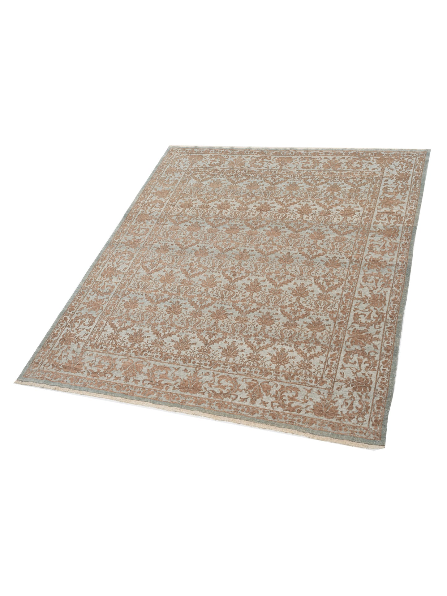 Defne Begonia Ice Blue Brown 8.1x9.6 Hand Knotted Rug