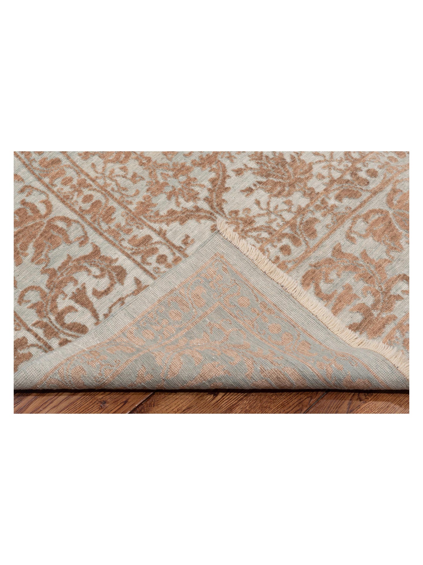 Defne Begonia Ice Blue Brown 8.1x9.6 Hand Knotted Rug