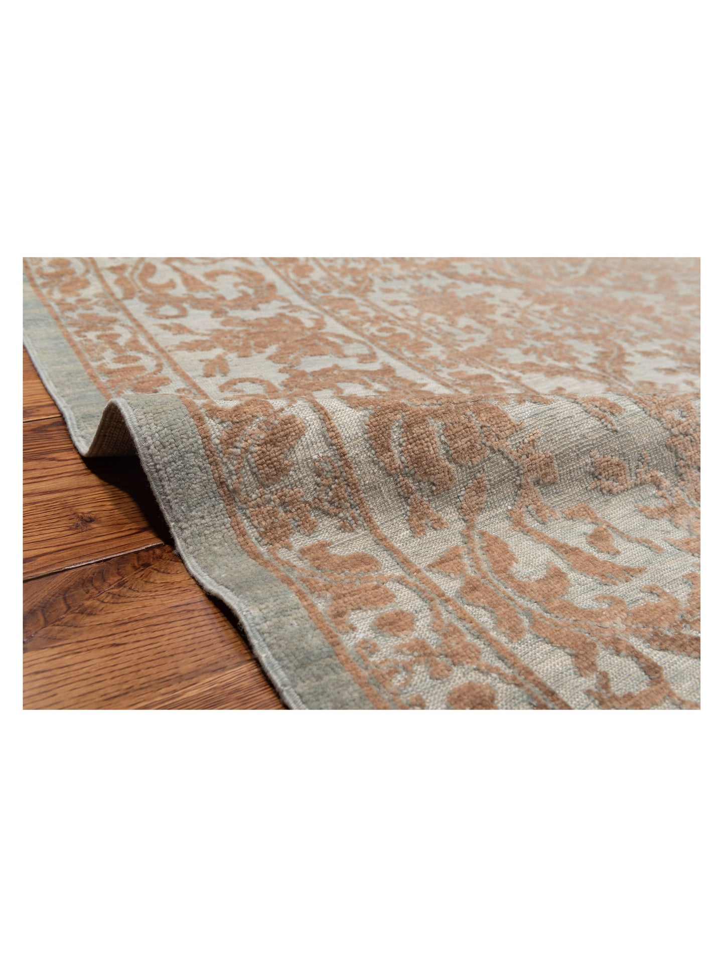 Defne Begonia Ice Blue Brown 8.1x9.6 Hand Knotted Rug
