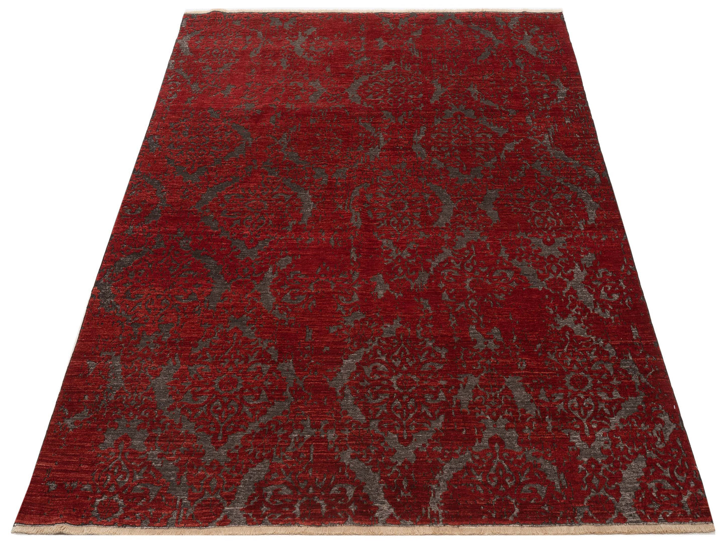 Defne Beony Charcoal Red 8.2x9 Hand Knotted Rug