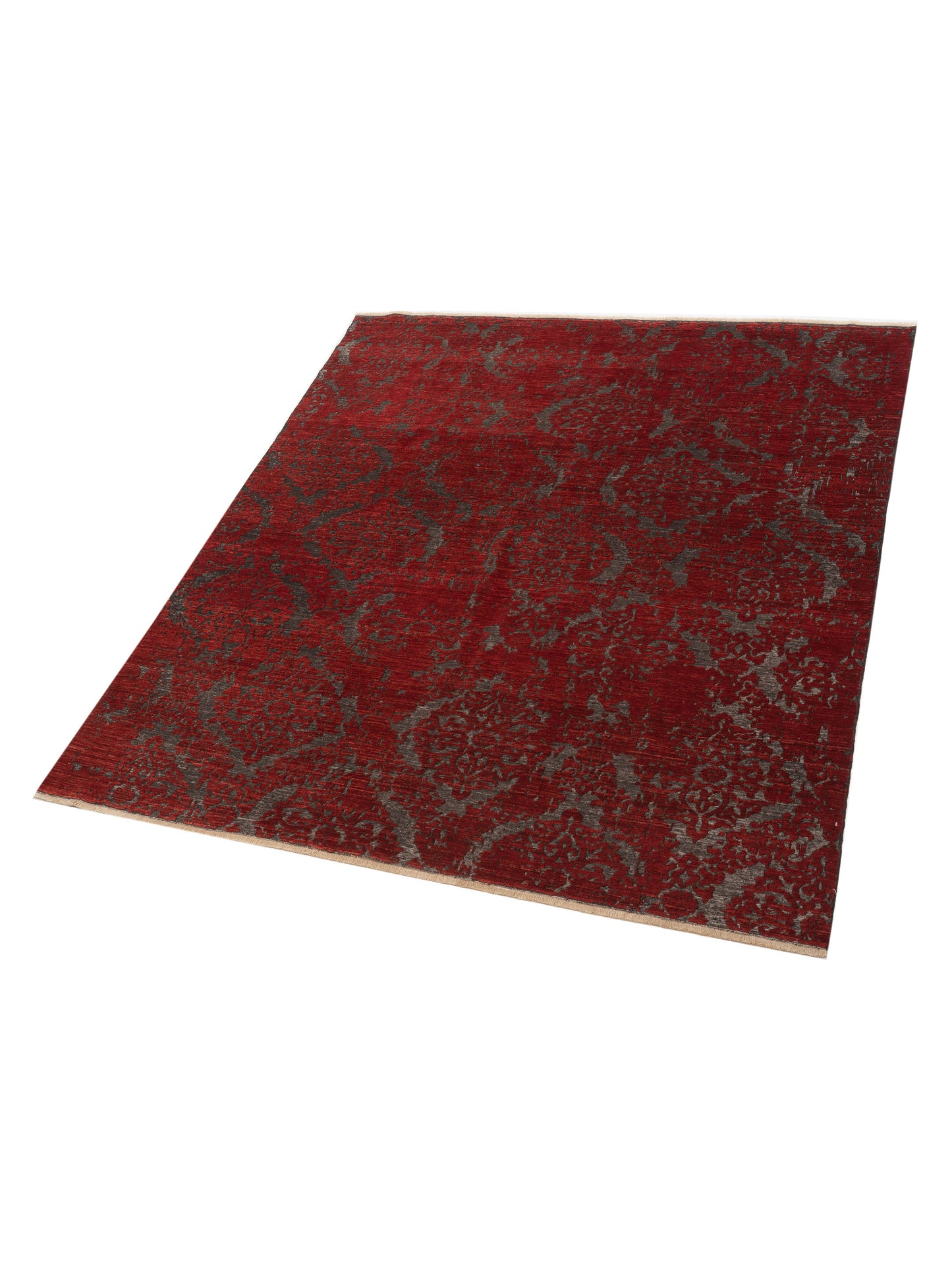 Defne Beony Charcoal Red 8.2x9 Hand Knotted Rug