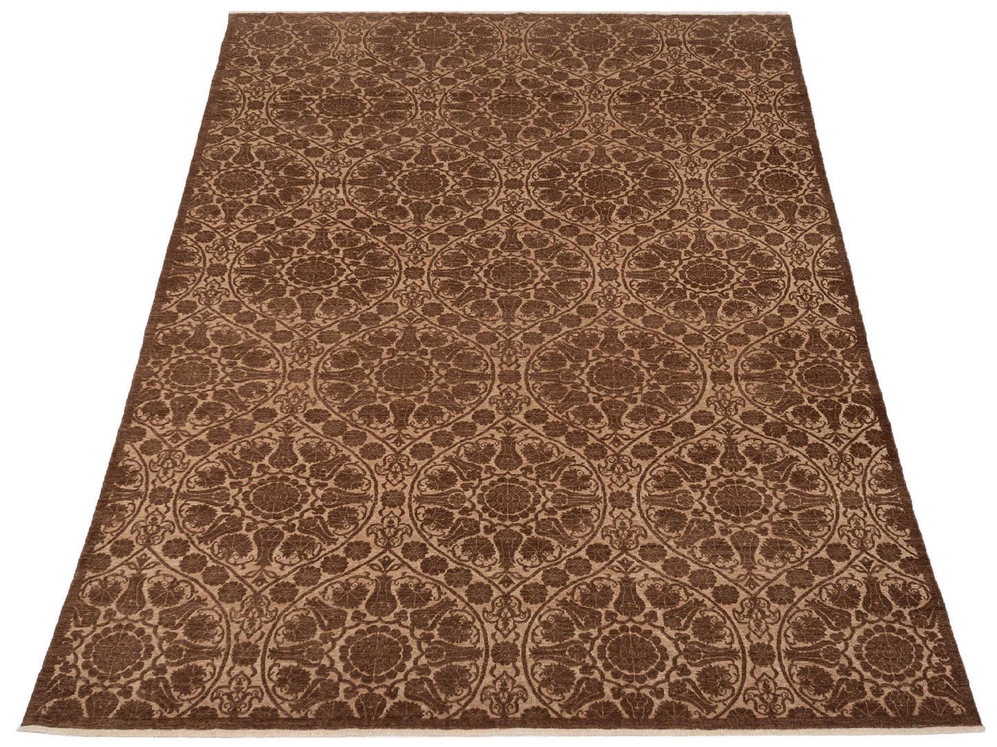 Defne Lotus Brown Dark Brown 9.11x13.8 Hand Knotted Rug