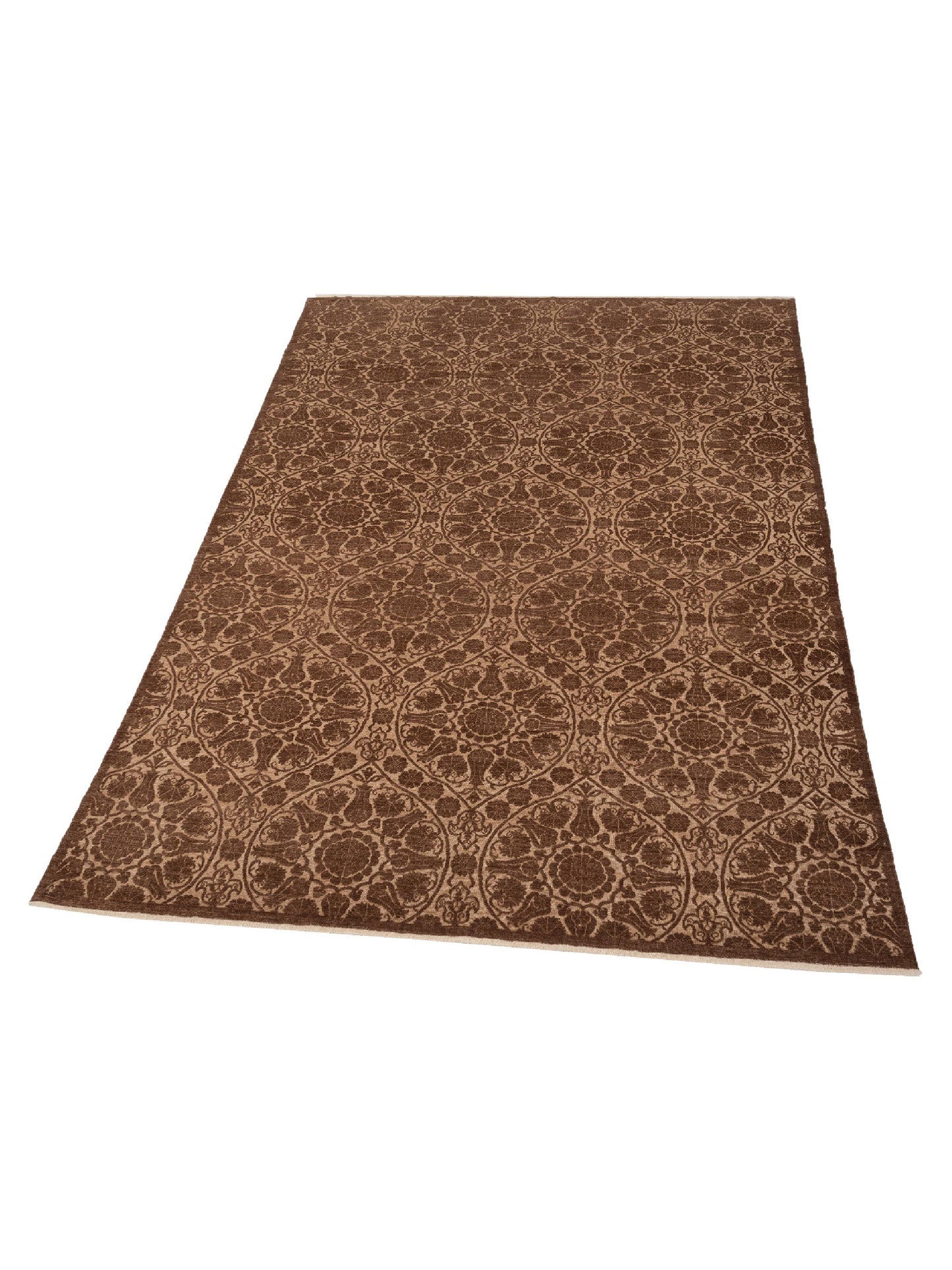 Defne Lotus Brown Dark Brown 9.11x13.8 Hand Knotted Rug