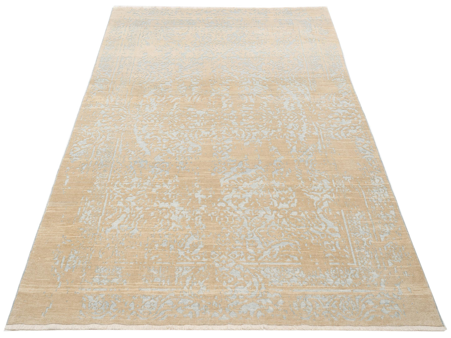 Defne Emet Ice Blue Ivory 6.6x9.9 Hand Knotted Rug