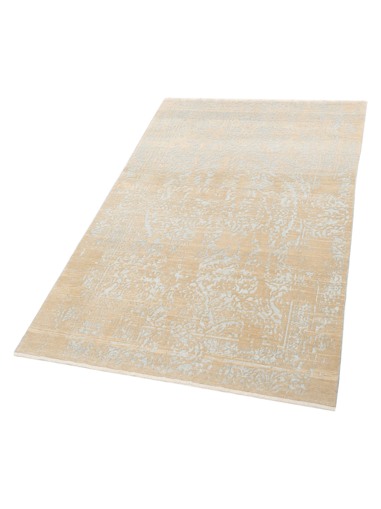 Defne Emet Ice Blue Ivory 6.6x9.9 Hand Knotted Rug