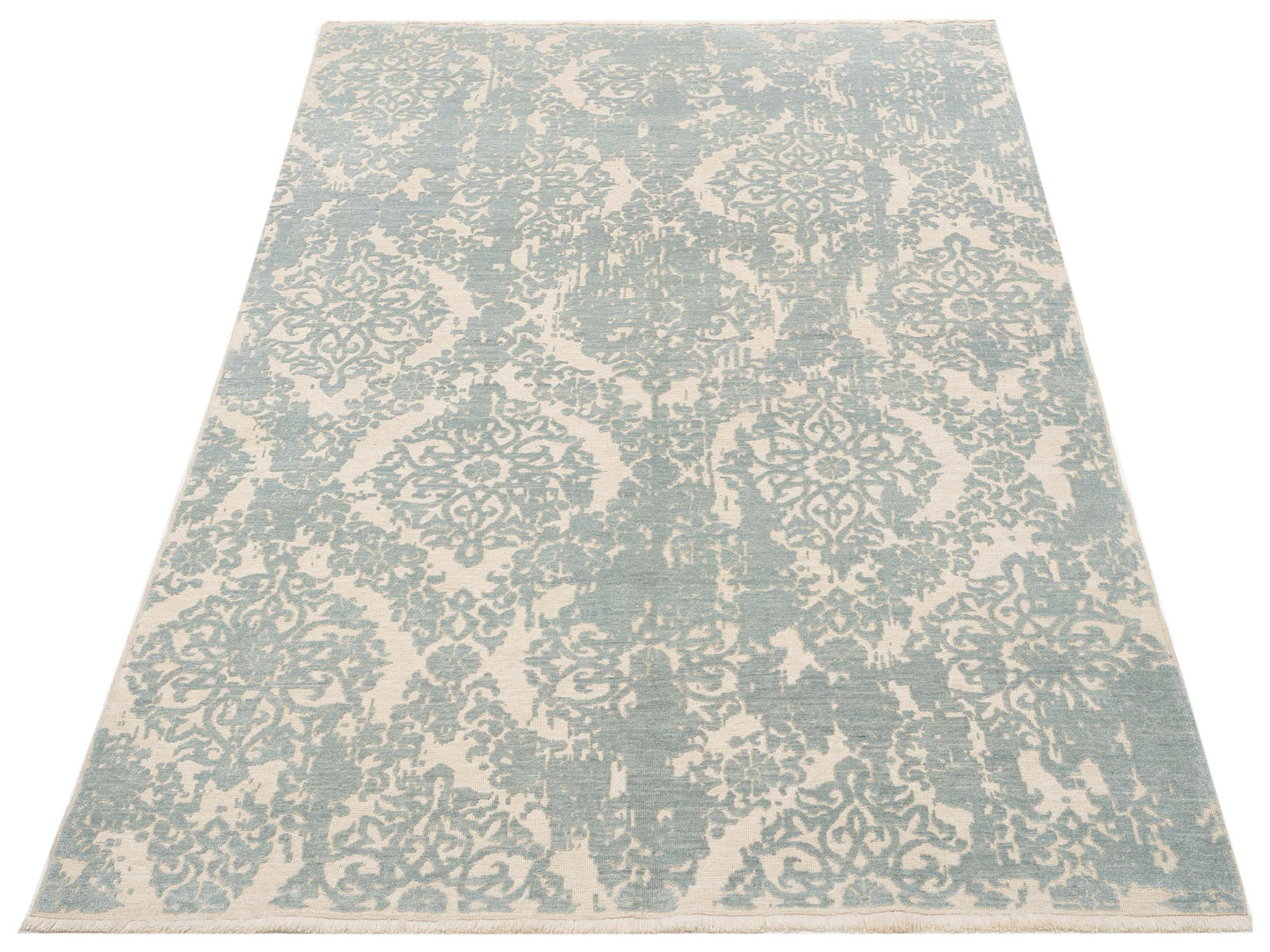 Defne Beony Ivory Blue 5.7x8.3 Hand Knotted Rug