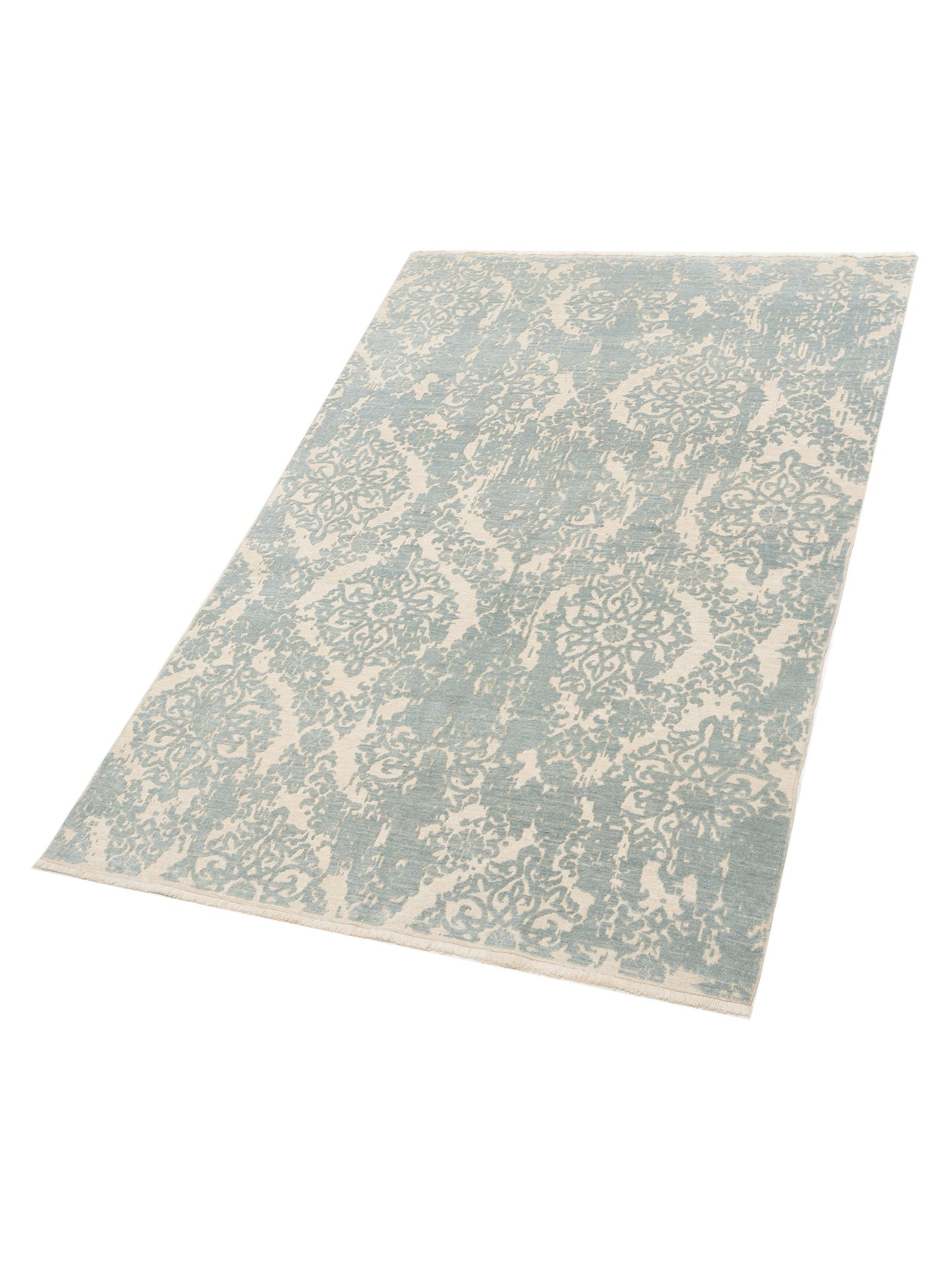 Defne Beony Ivory Blue 5.7x8.3 Hand Knotted Rug