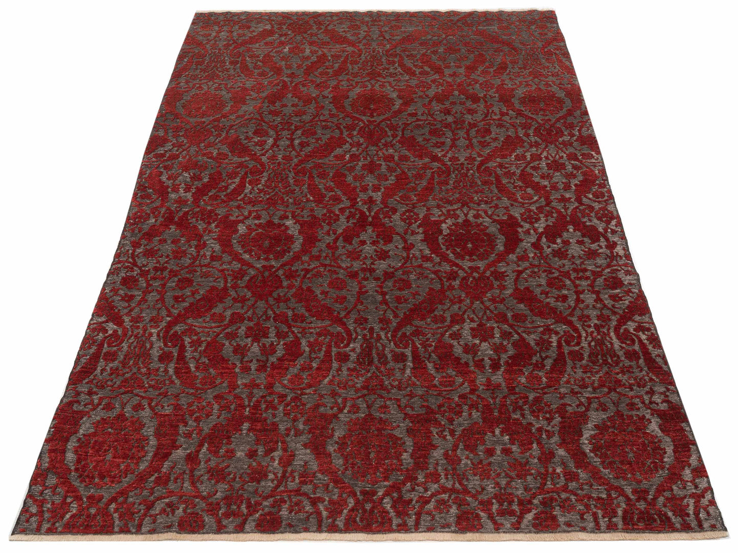 Defne Orchid Charcoal Red 6.6x9.6 Hand Knotted Rug