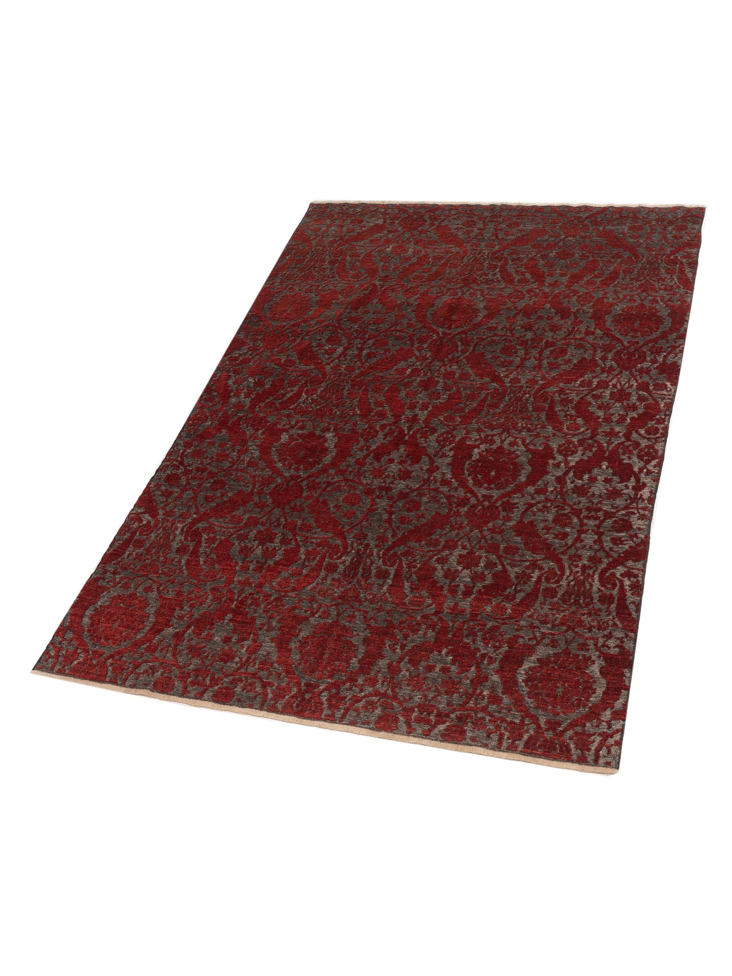 Defne Orchid Charcoal Red 6.6x9.6 Hand Knotted Rug
