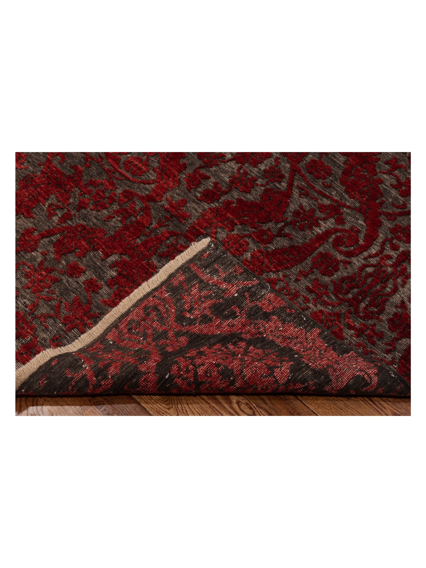 Defne Orchid Charcoal Red 6.6x9.6 Hand Knotted Rug