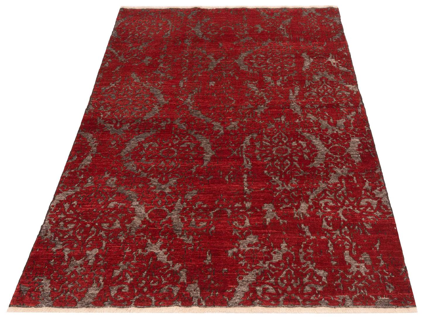 Defne Beony Charcoal Red 5.7x8.1 Hand Knotted Rug