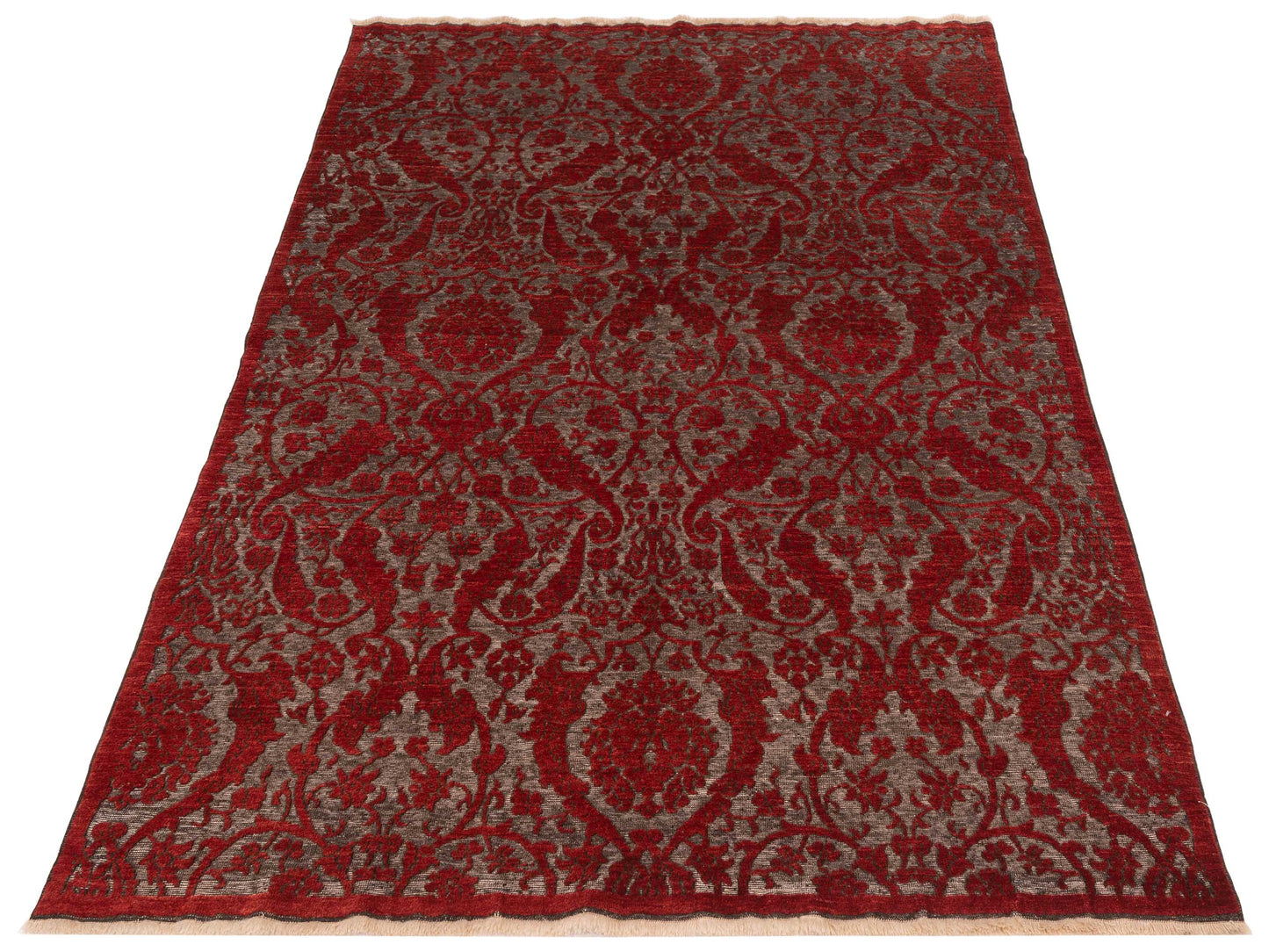 Defne Orchid Charcoal Red 5.7x8 Hand Knotted Rug