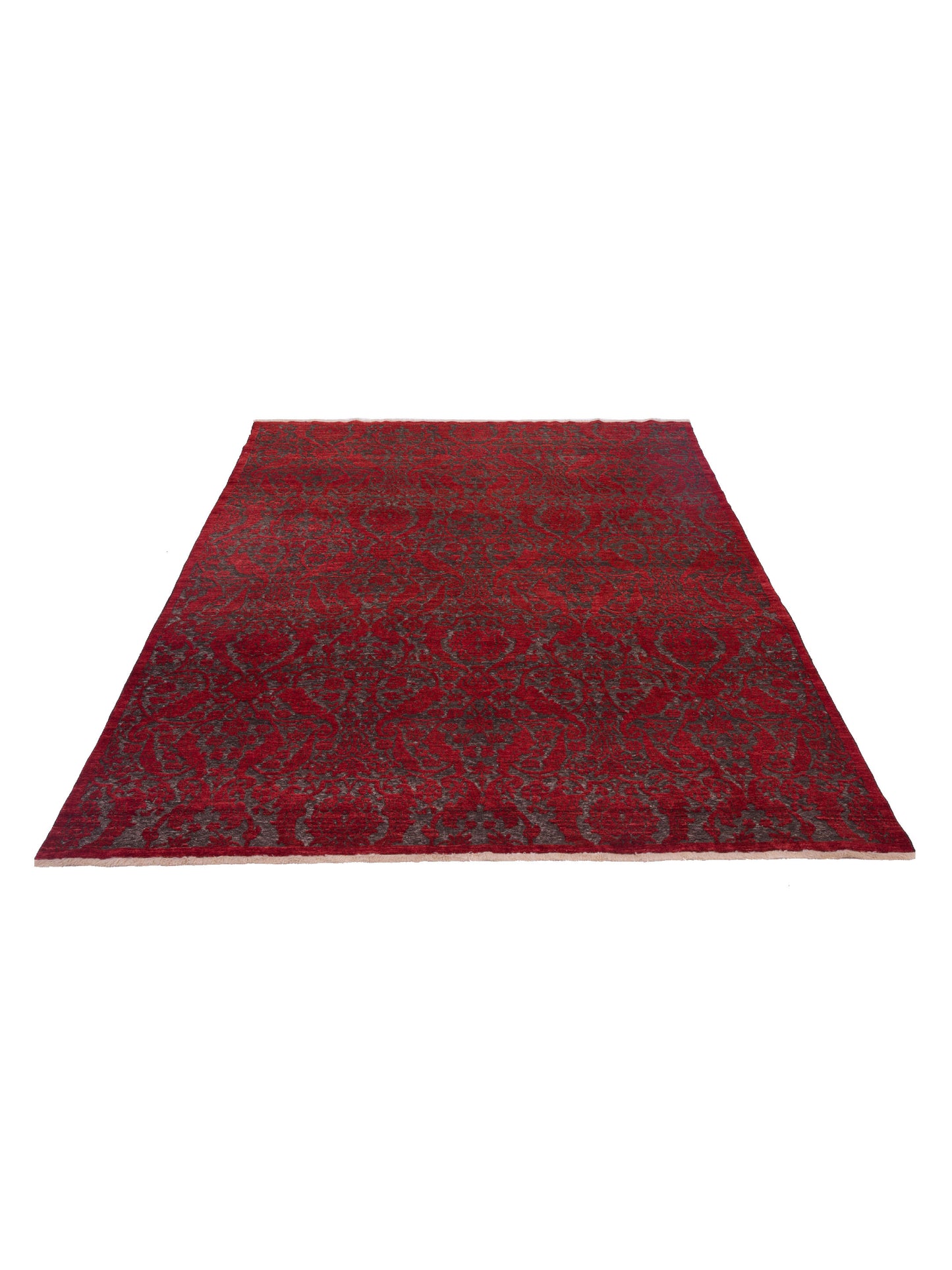 Defne Orchid Charcoal Red 8.2x9.10 Hand Knotted Rug