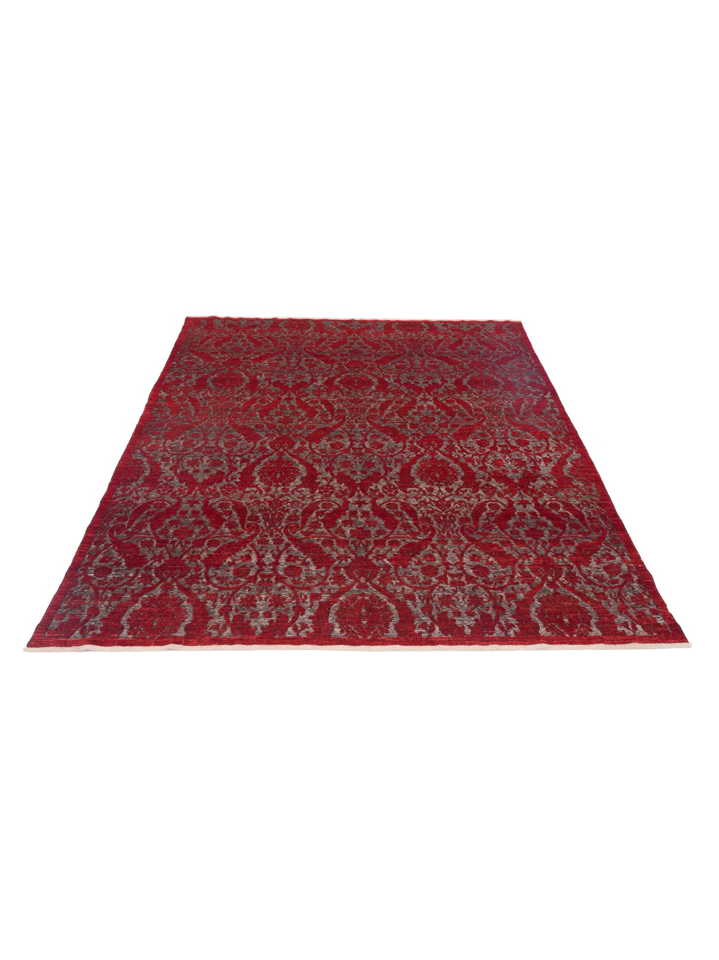 Defne Orchid Charcoal Red 8.2x9.10 Hand Knotted Rug