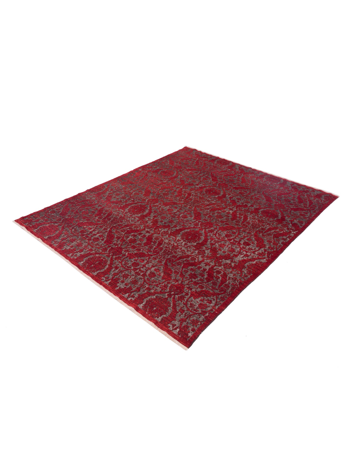 Defne Orchid Charcoal Red 8.2x9.10 Hand Knotted Rug