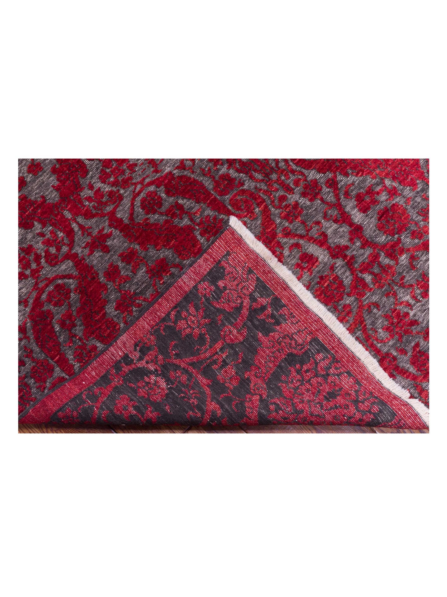 Defne Orchid Charcoal Red 8.2x9.10 Hand Knotted Rug