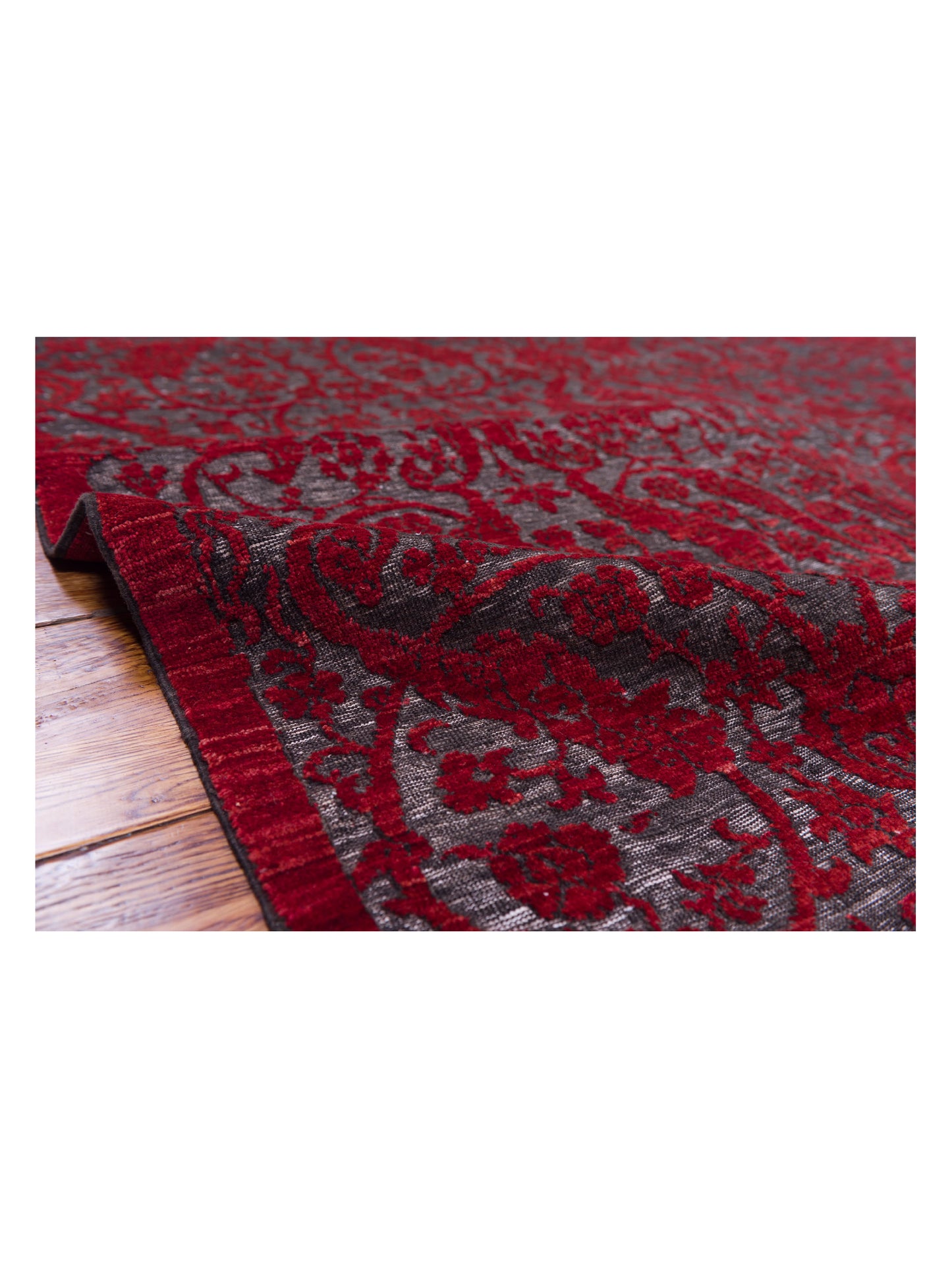 Defne Orchid Charcoal Red 8.2x9.10 Hand Knotted Rug