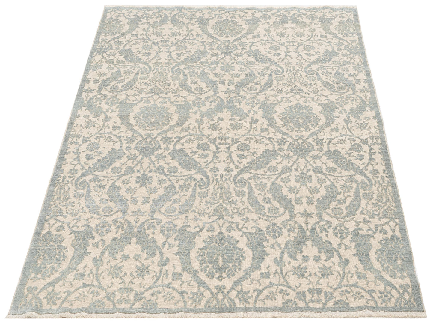 Defne Orchid Beige Ice Blue 5.7x7.7 Hand Knotted Rug