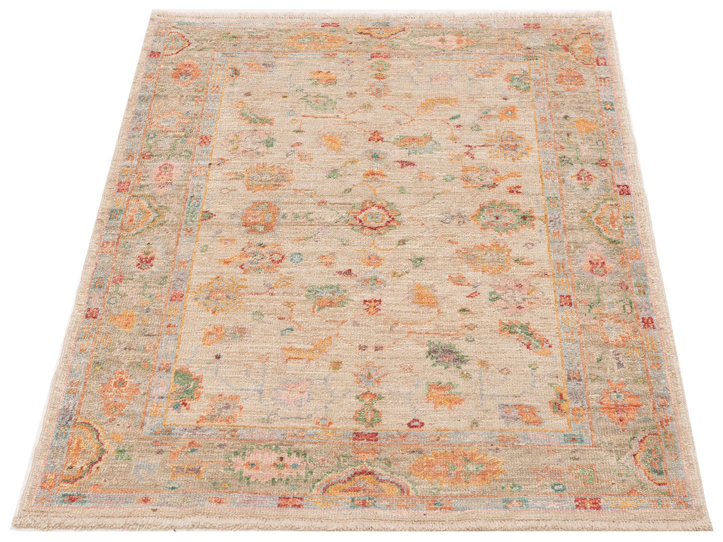 Angora Oushak 145785 Ivory Silver 4.2x5.8 Hand Knotted Rug