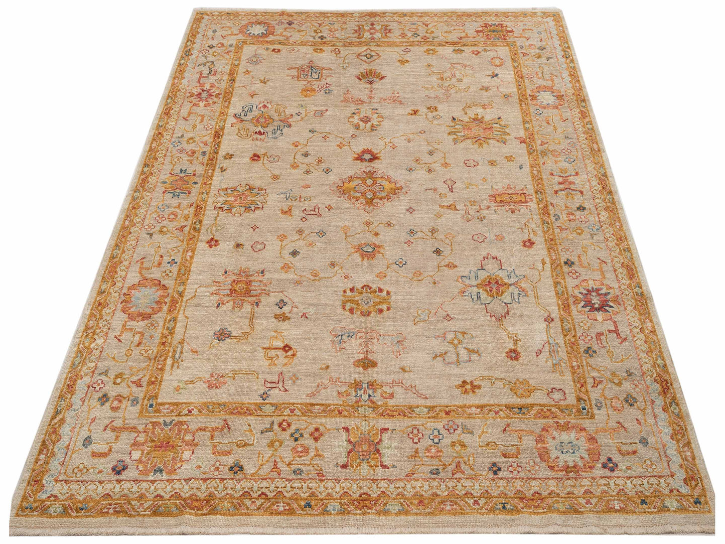 Angora Oushak 145809 Ivory Silver 8.4x9.8 Hand Knotted Rug