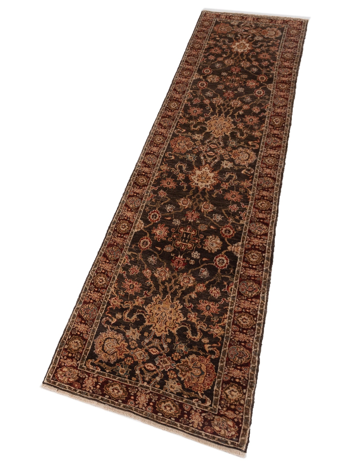 Firuze Lidya Charcoal Burgundy 2.7x11.6 Hand Knotted Rug