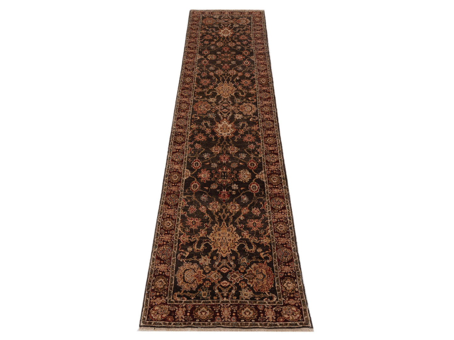 Firuze Lidya Charcoal Burgundy 2.7x11.6 Hand Knotted Rug