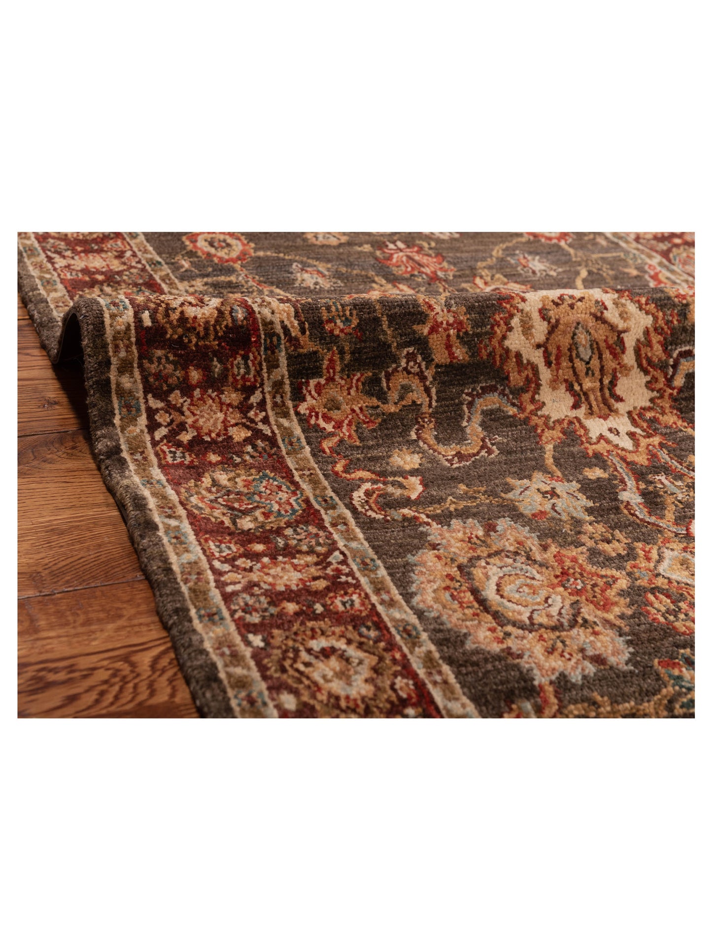 Firuze Lidya Charcoal Burgundy 2.7x11.6 Hand Knotted Rug