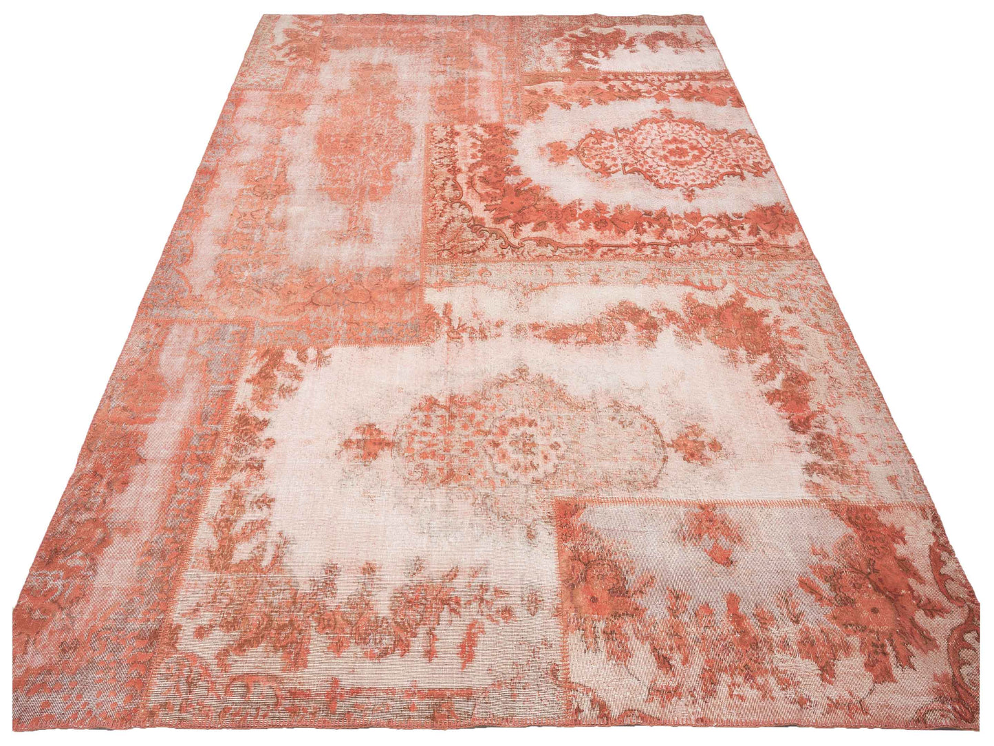 Turkish Vestige Patchwork 146039 Coral 10.1x13.1 Hand Knotted Rug