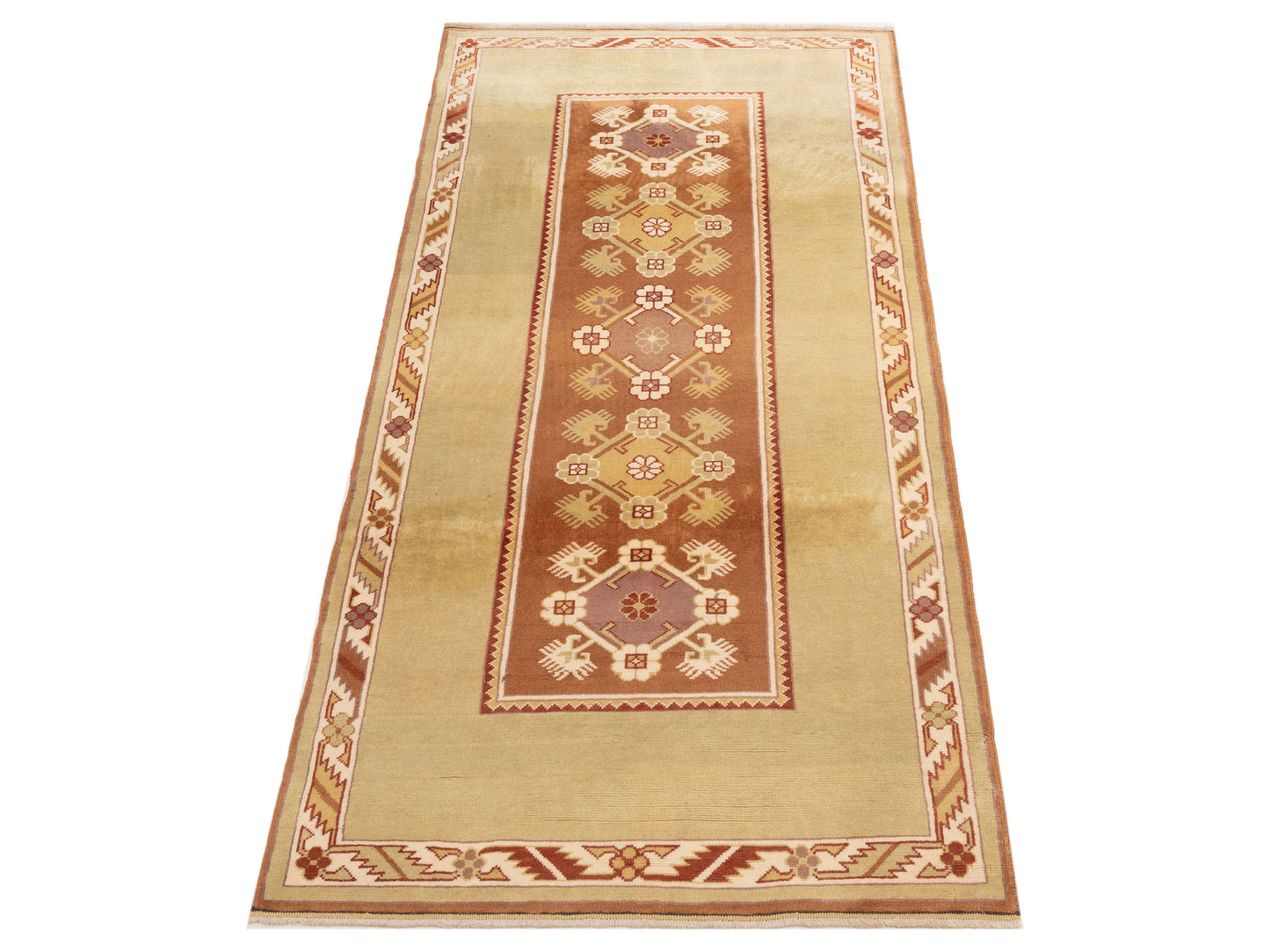 Milas 146097 Brown Gold 3.11x8.6 Hand Knotted Rug
