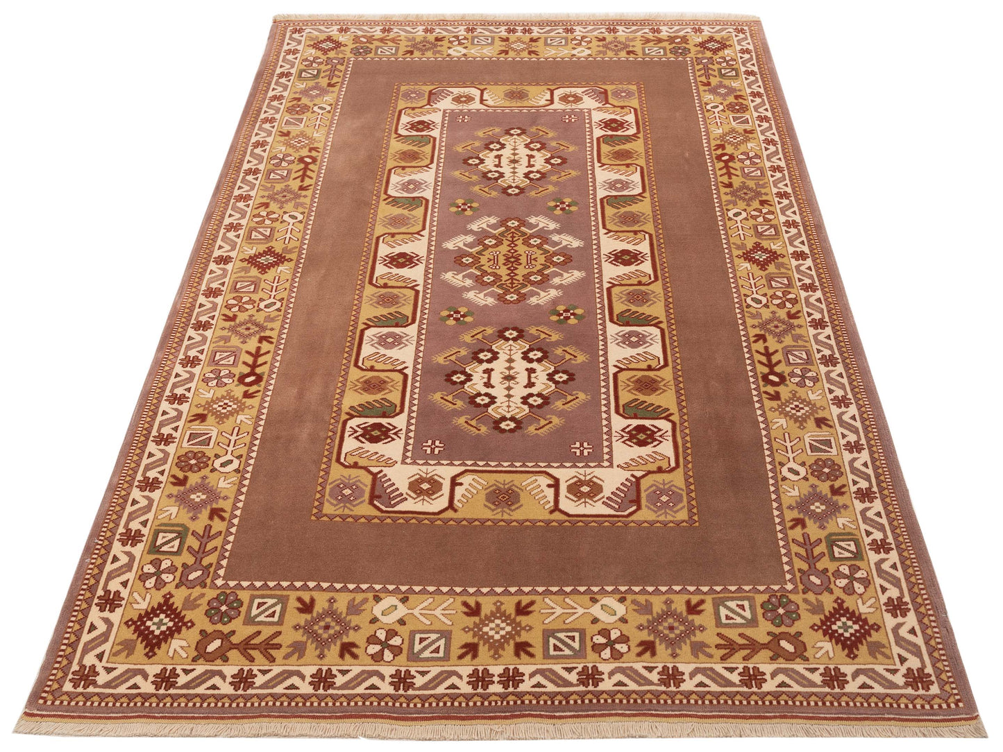 Milas 146105 Brown Gold 6.7x9.2 Hand Knotted Rug