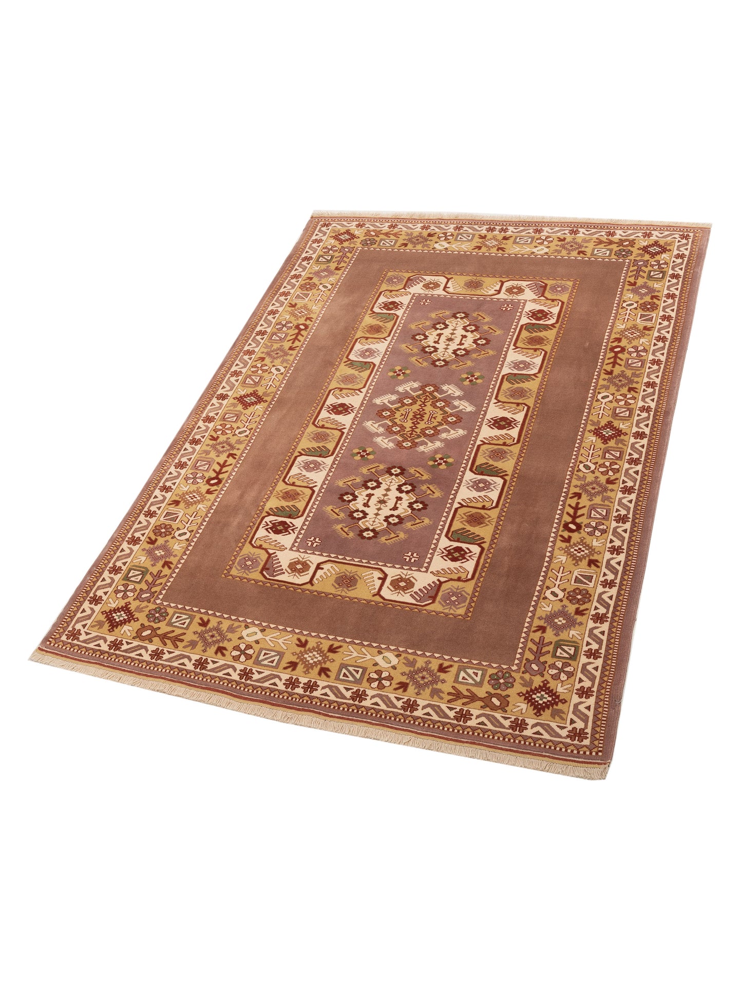 Milas 146105 Brown Gold 6.7x9.2 Hand Knotted Rug