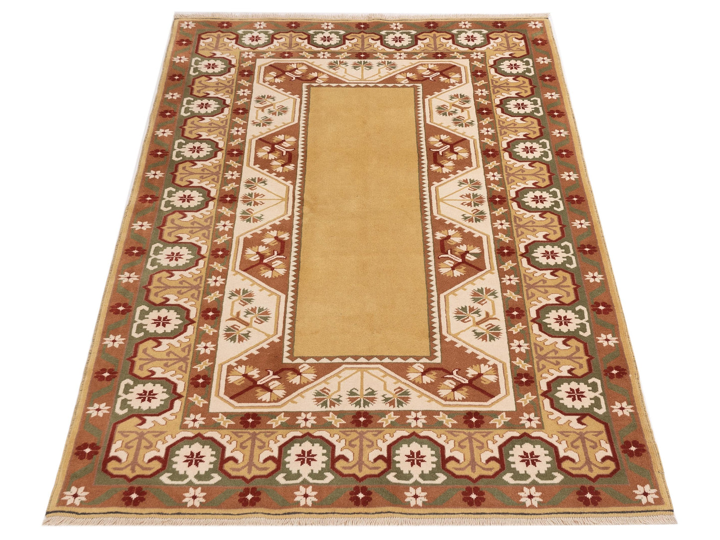 Milas 146107 Gold Brown 5.2x8.4 Hand Knotted Rug