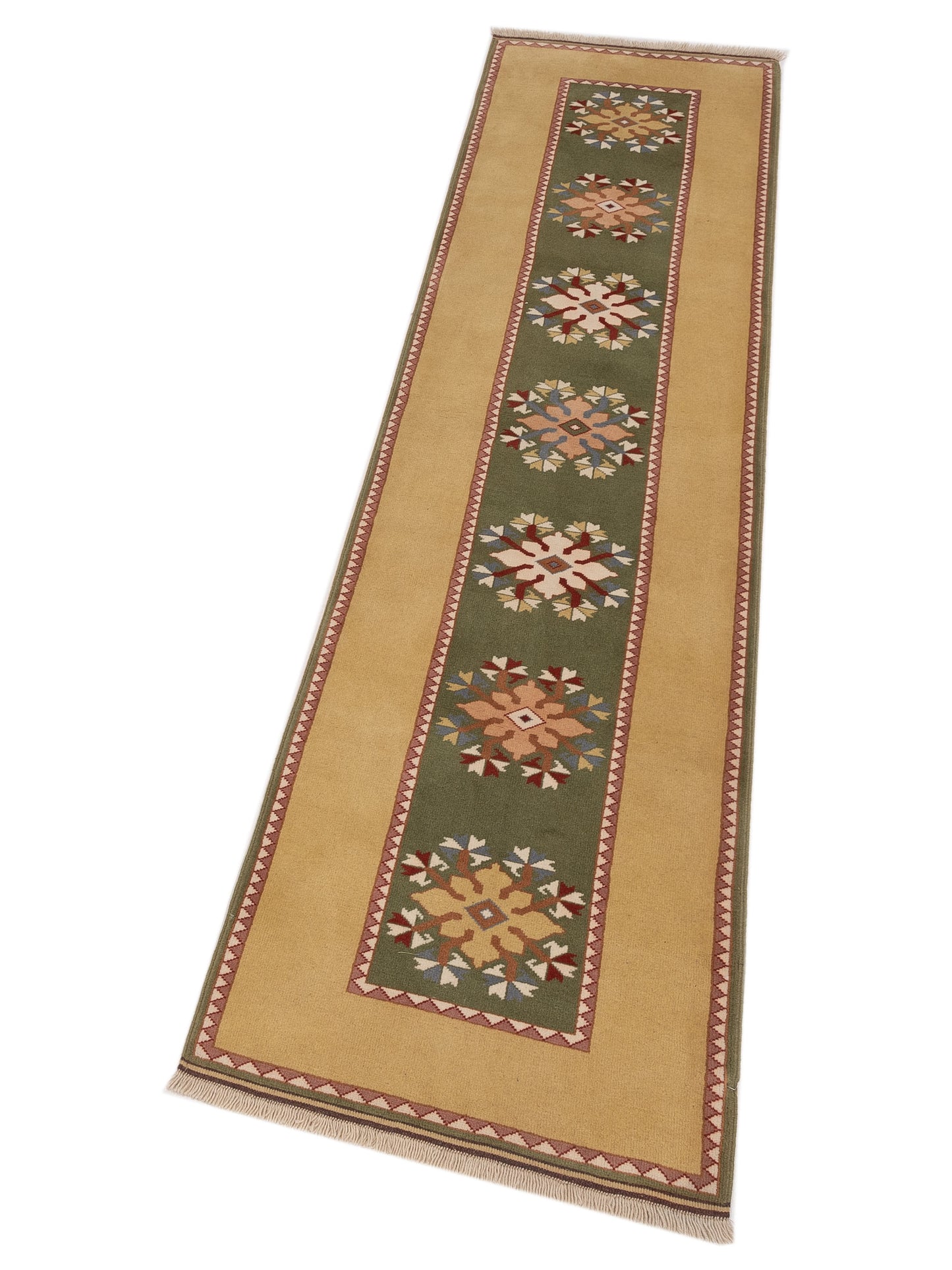 Milas 146110 Green Gold 2.9x10.5 Hand Knotted Rug