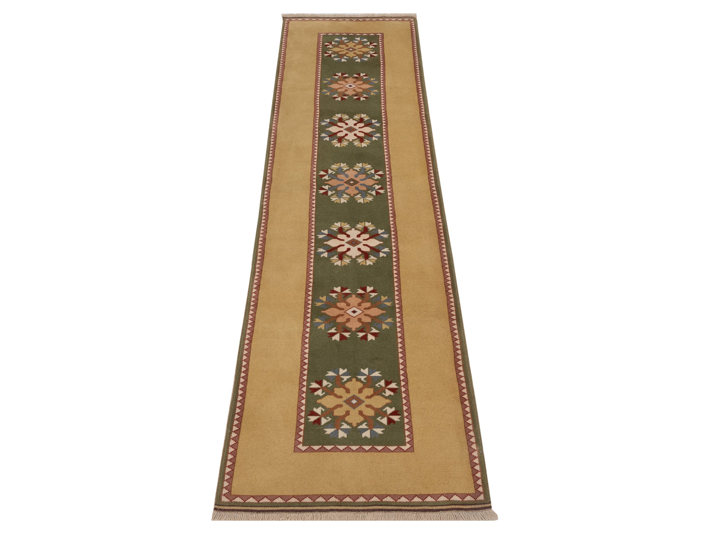 Milas 146110 Green Gold 2.9x10.5 Hand Knotted Rug