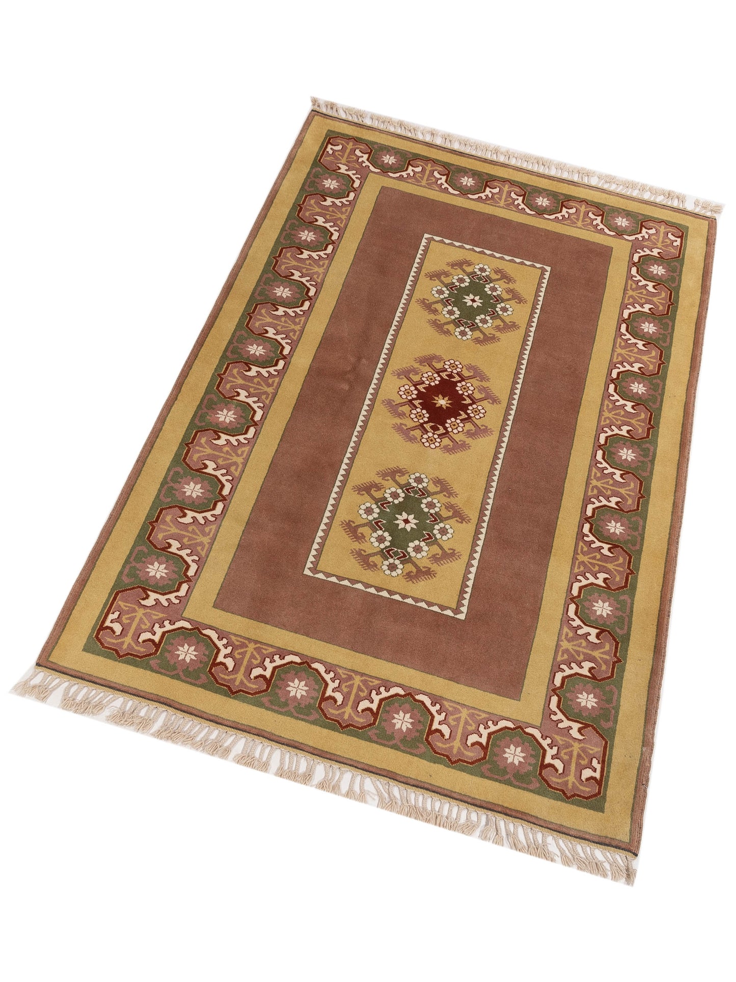 Milas 146114 Gold Green 5.2x8.5 Hand Knotted Rug