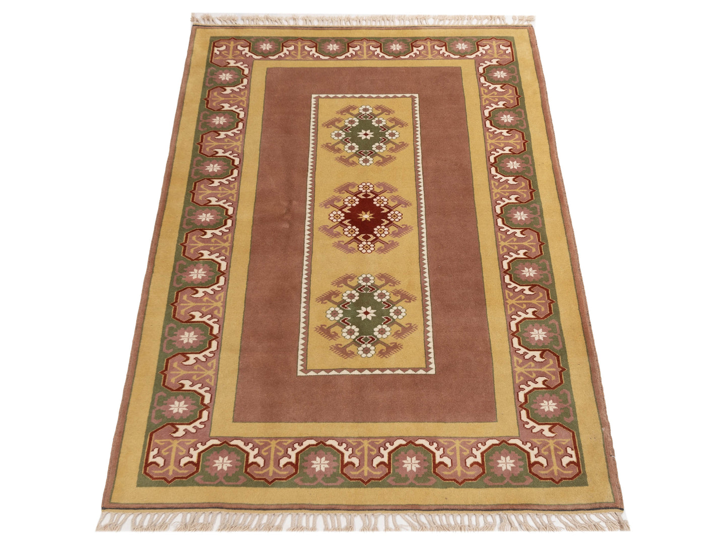 Milas 146114 Gold Green 5.2x8.5 Hand Knotted Rug