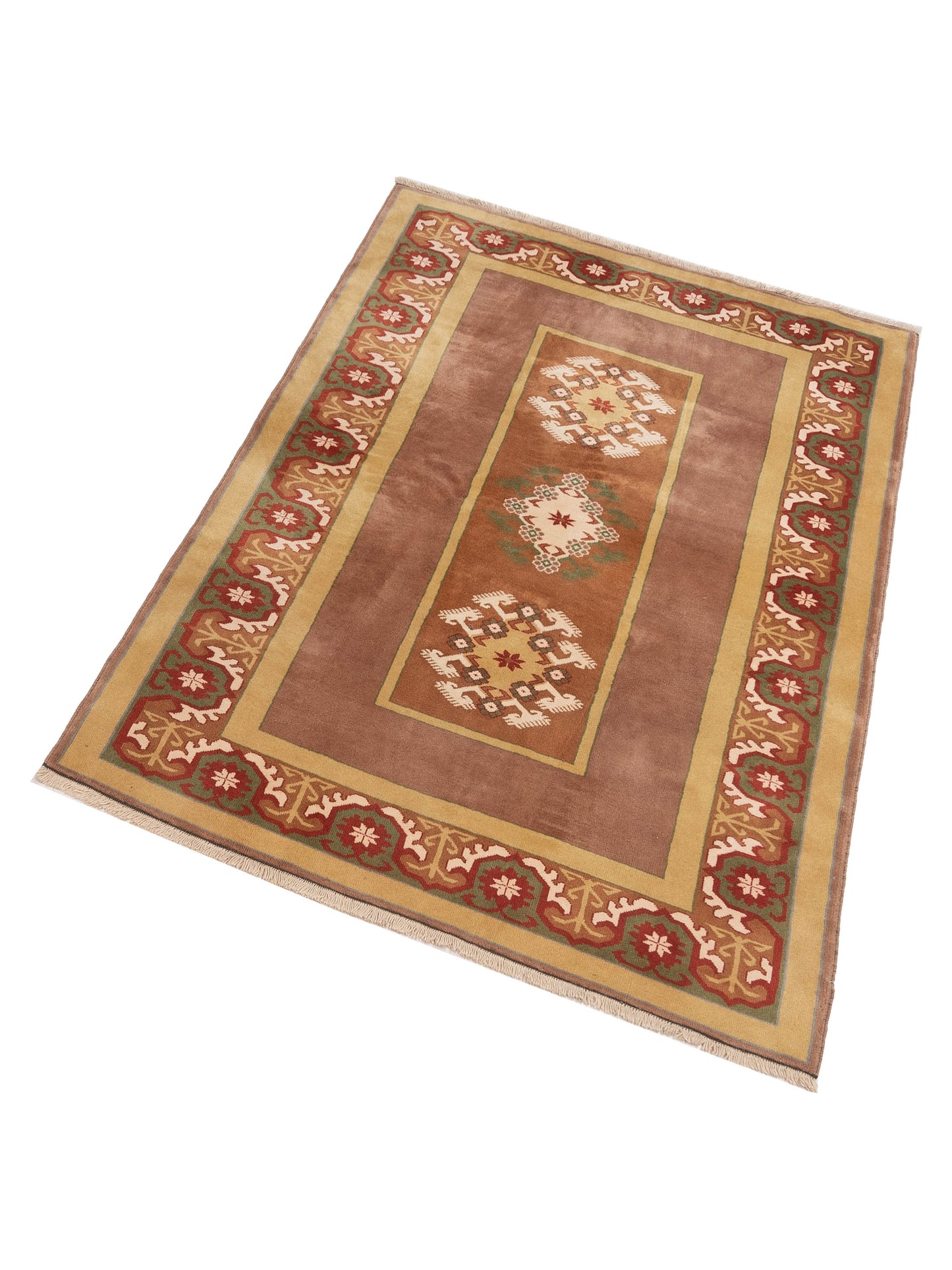 Milas 146116 Brown Green 5.2x8.3 Hand Knotted Rug