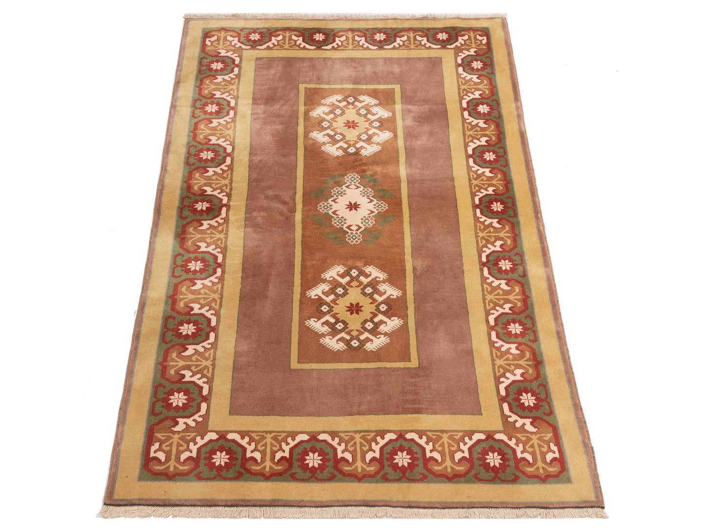 Milas 146116 Brown Green 5.2x8.3 Hand Knotted Rug