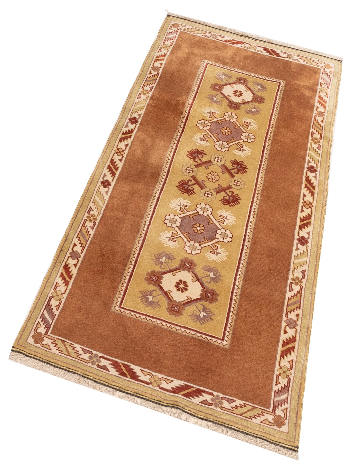 Milas 146133 Gold Brown 3.10x7.10 Hand Knotted Rug